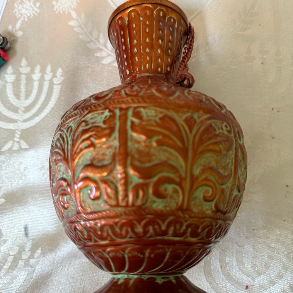Vintage Copper and Green Jeanie bottle 8 inch H. 4,inch wide . Available 3 - Picture 2 of 3